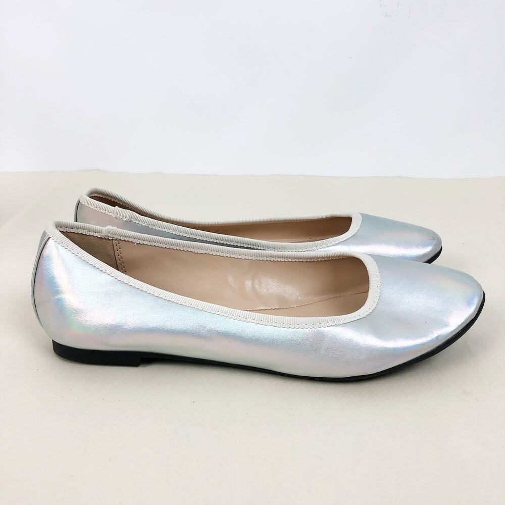 BP. Womens Bianca Ballet Flat Size 6 Silver Chrome Round Toe Slip-On Shoes NWOB